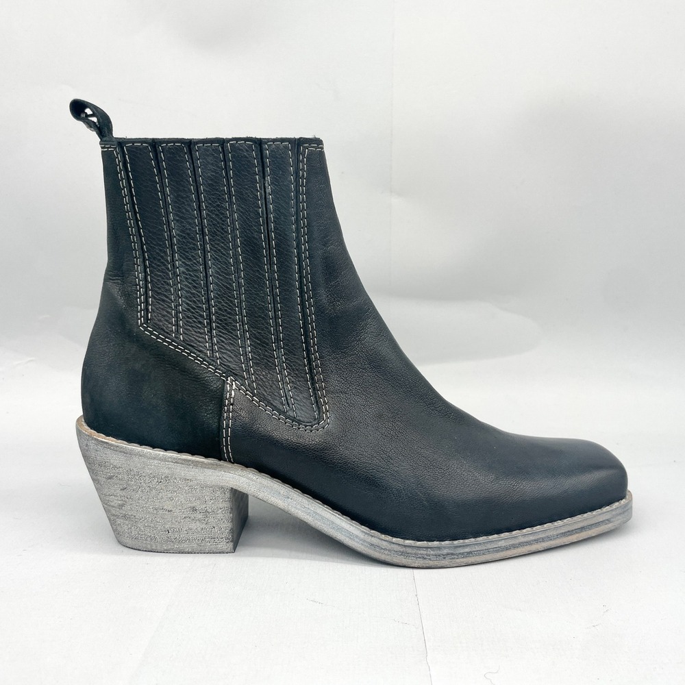 Free People Womens 40 9 Landry Boots Black Leather Square Toe Western Booties
